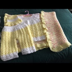 Baby blanket with pants dress and cap